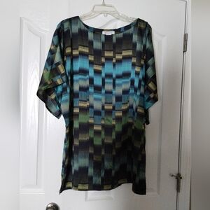 Liz Claiborne Blue and Green Geometric Tunic NWOT Size M
